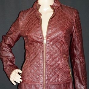 GUESS - Faux Leather - Motorcycle Jacket -Quilt Burgundy Women's (S) GUESS